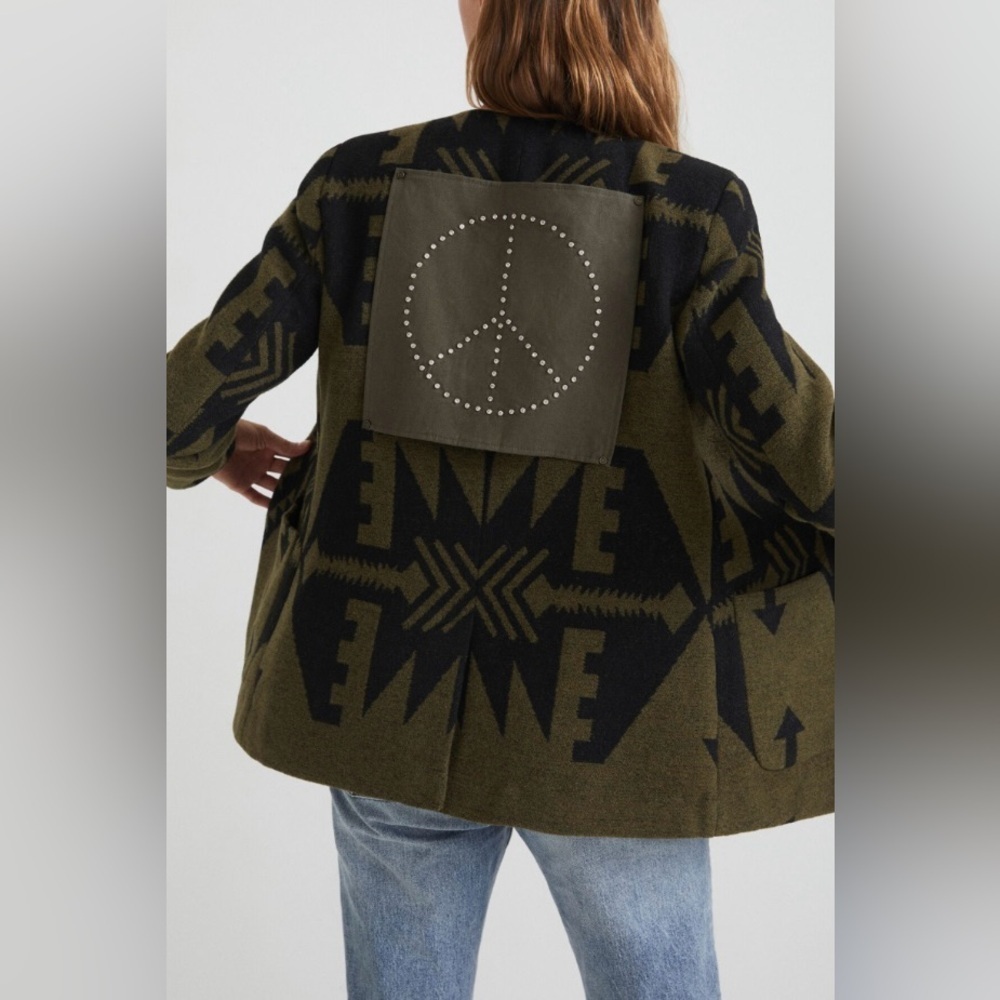 Desigual Slim Wool Print Blazer Size M NWT